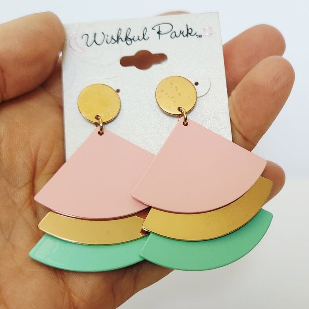 Pink, Gold, and Green Geometric Earrings